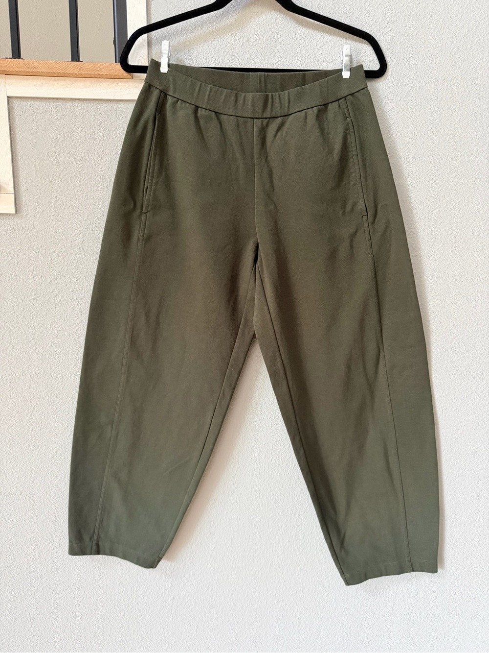 EILEEN FISHER Organic Cotton Blend Ponte Pull-On Ankle Pants Olive Green XS
